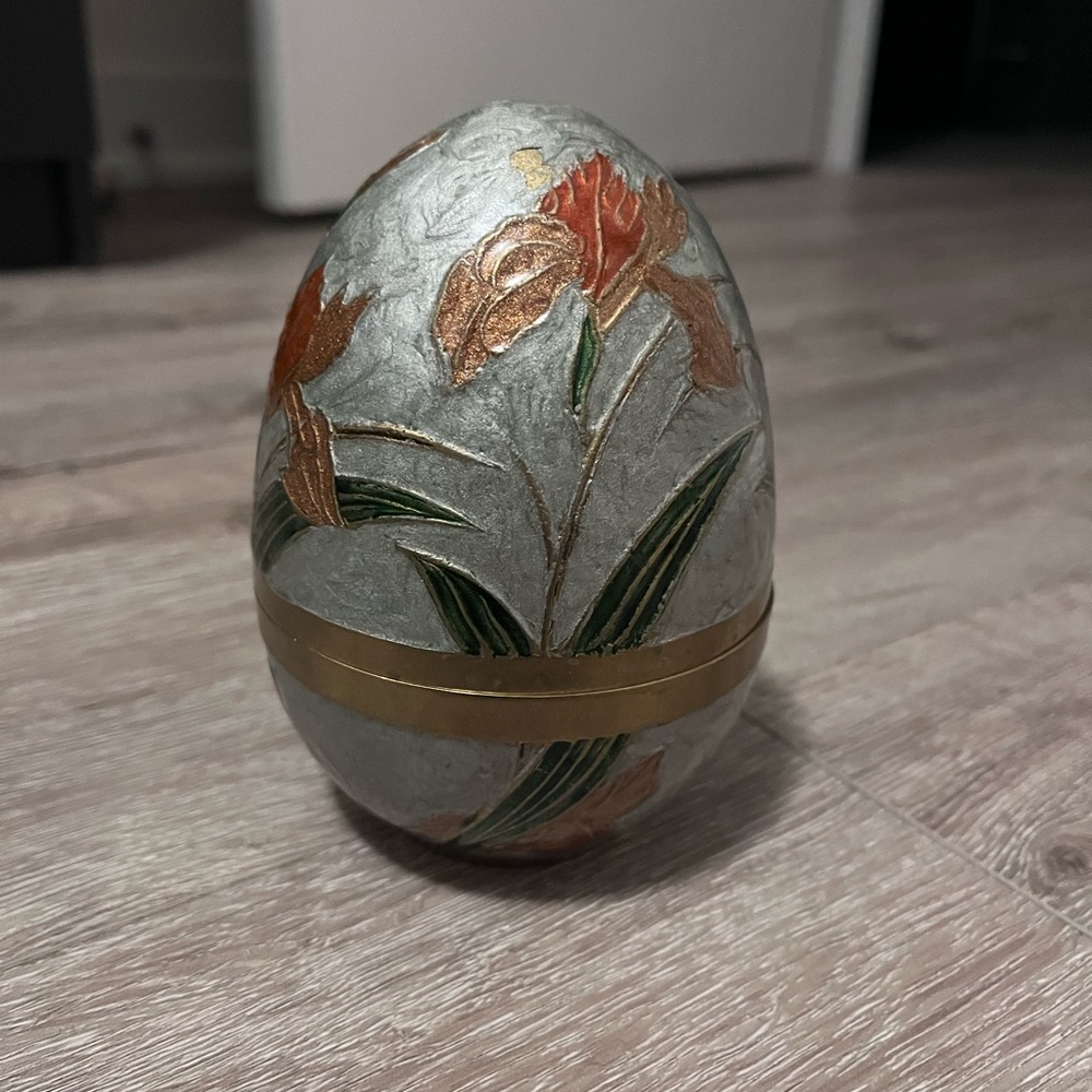 Decorative Brass Egg with Floral Design